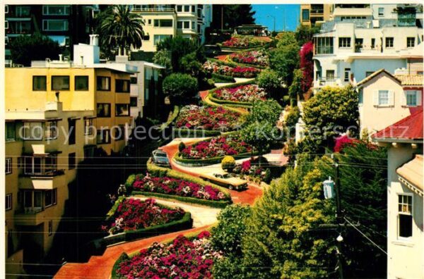 San Francisco California Cable car passes above the crookedest s