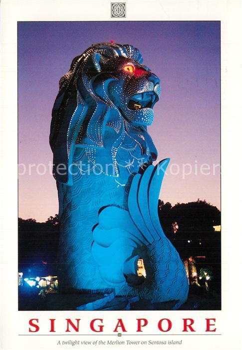 Singapore Twilight view of Merlion Tower on Sento