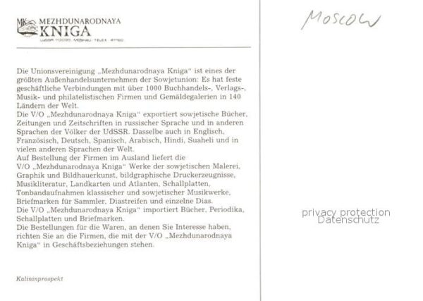 Moscow Moskva Unionsvereinigung Mezhdunarodnaya Kniga – Bild 2