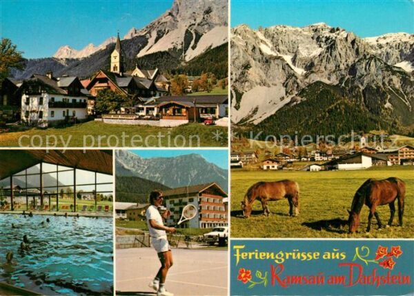 Ramsau Dachstein Steiermark Ortsansicht mit Kirche Hallenbad Tennis
