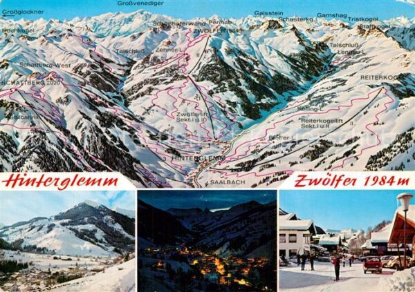Hinterglemm Saalbach Panorama Zwölferkogel Skidorf bei Nacht