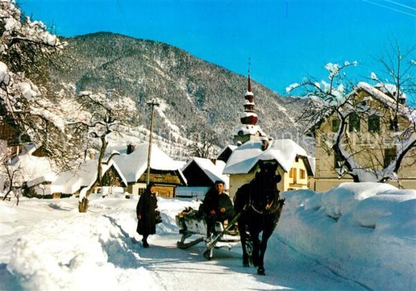 Kranjska Gora Winterlandschaft Pferdeschlitten Kirche