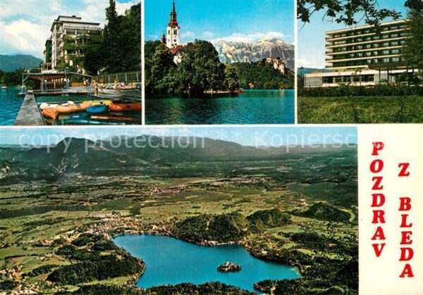 Bled Fliegeraufnahme Kirche Hotelanlagen