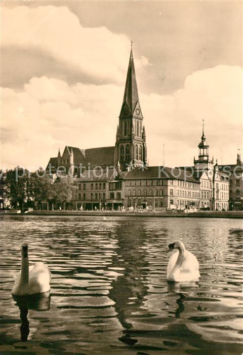 Schwerin Mecklenburg Pfaffenteich mit Dom Schwäne