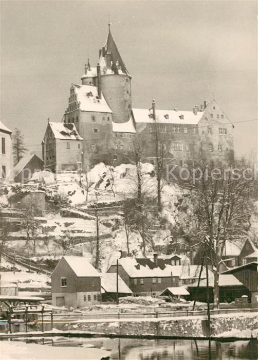 Schwarzenberg Erzgebirge Blick zum Schloss im Winter Handabzug