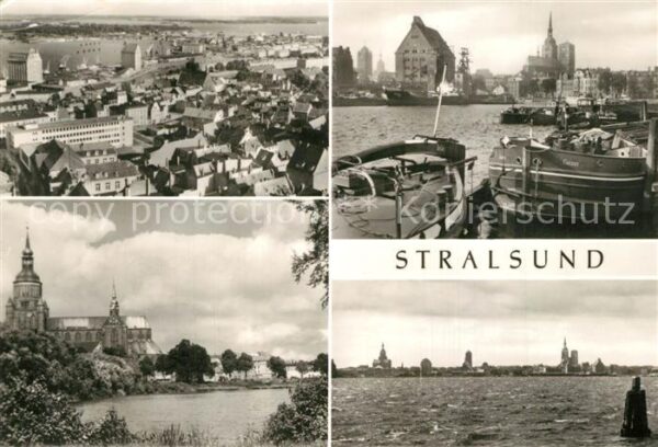 Stralsund Mecklenburg Vorpommern Panorama Marienkirche Hafen