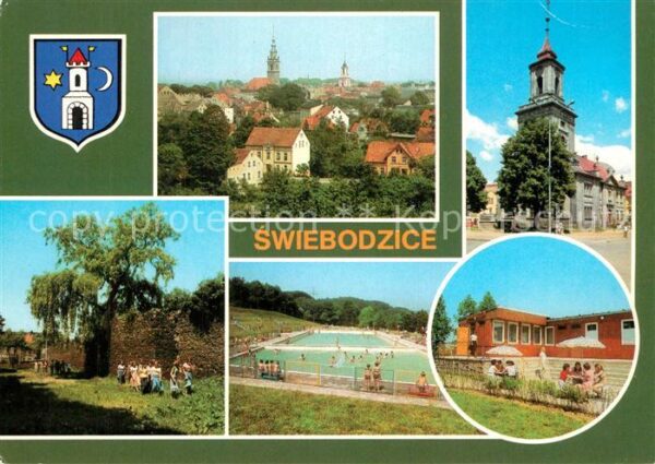 Swiebodzice Panorama Stadtmauer Schwimmbad Kirche