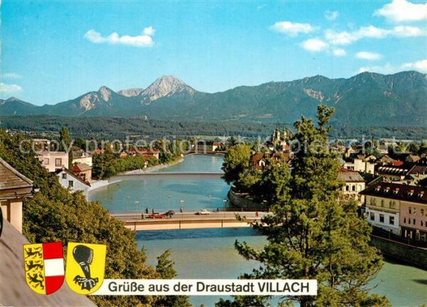 Villach Kaernten mit Drau und Mittagskogel