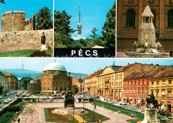 Pecs Burgturm Sendeanlage Brunnen Stadtplatz