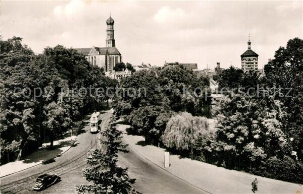 Augsburg Blick auf St Ulrich Kirche und Rotes To