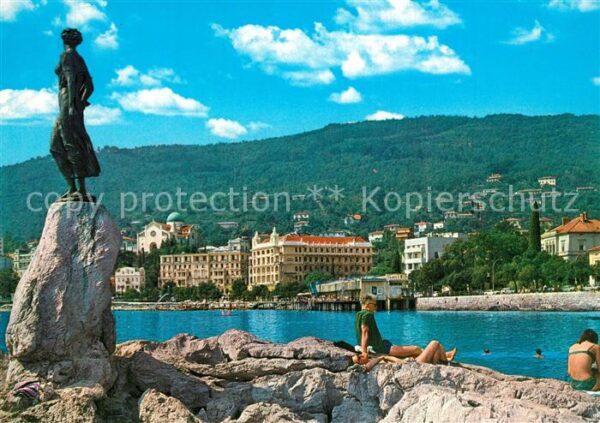 Opatija Abbazia Statue mit Möwe Wahrzeichen der Stadt