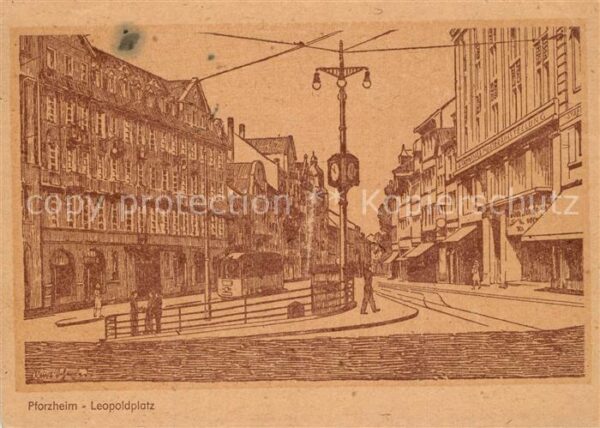 Pforzheim Leopoldplatz Zeichnung Künstlerkarte