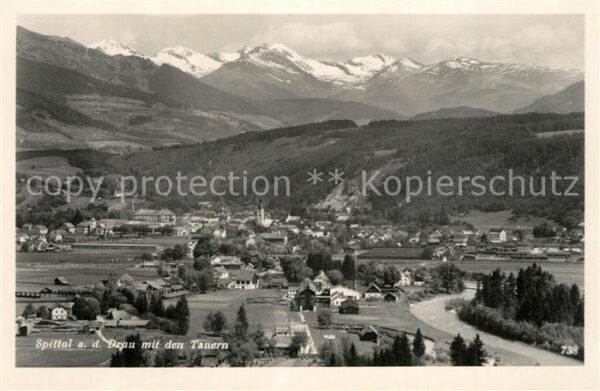 Spittal Drau Fliegeraufnahme mit Tauern