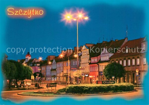 Szczytno Häuserpartie in der Innenstadt Nachtauf