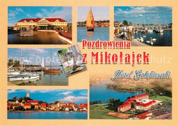 Mikolajki Ostpreussen Stadtansicht Hotel Hafen Segelboote Spi