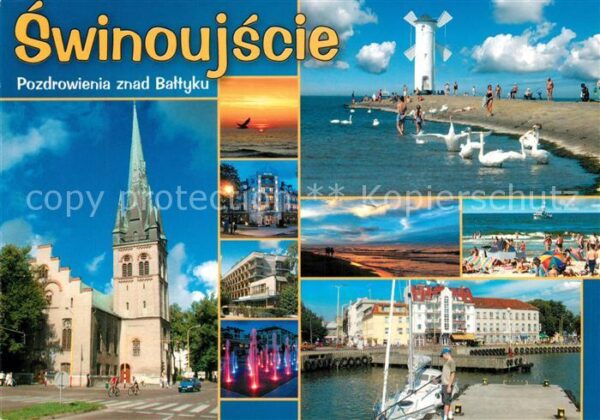 Swinoujscie Swinemuende Kirche Wasserspiele Strand Windmühle Ha