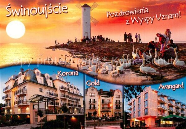 Swinoujscie Swinemuende Sonnenuntergang Windmühle Schwäne Hotel