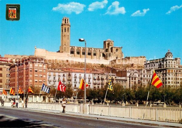 Lleida Vista parcial i Pont sobre el riu Segre