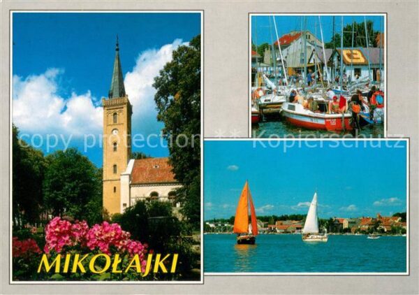 Mikolajki Ev Kirche Segelanlegestelle Blick aus N