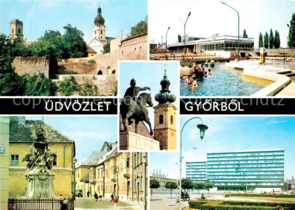 Gyoer Stadtmauer Kirche Freibad Strassenparti