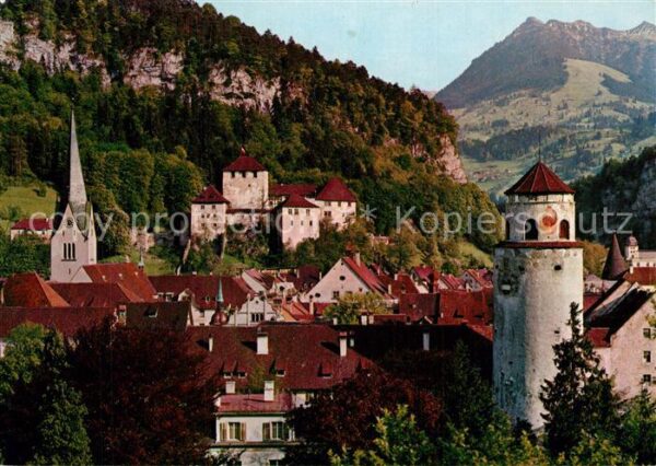 Feldkirch Vorarlberg Ansicht mit Katzenturm Schattenburg Bli