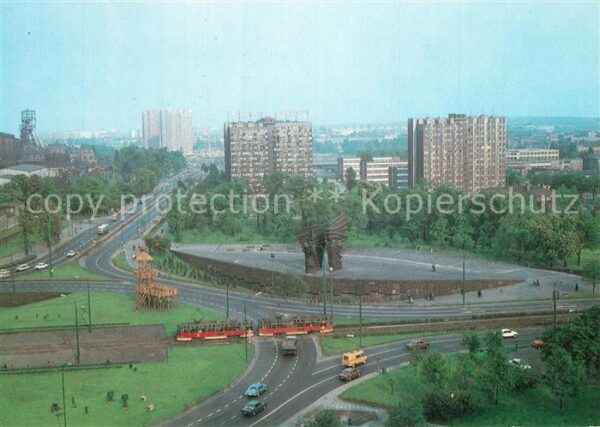 Katowice Fragment miasta Posrodku Pomnik Powstan