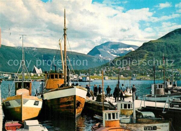 Tromsoe View of the harbour towards Mount Troms
