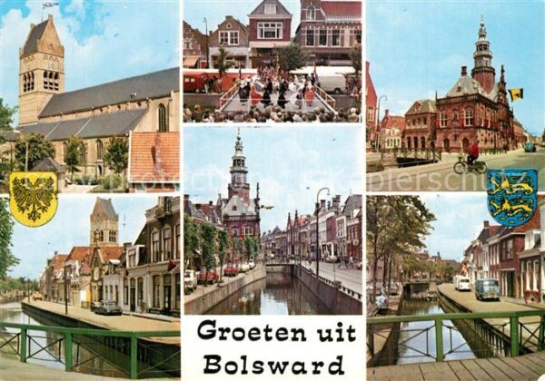 Bolsward Boalsert Kirche Häuserpartie am Kanal Innenstadt