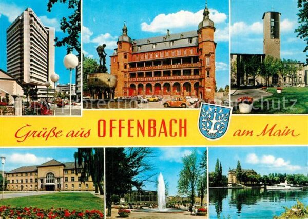 Offenbach Main Teilansichten Hochhaus Kirche Fontäne S