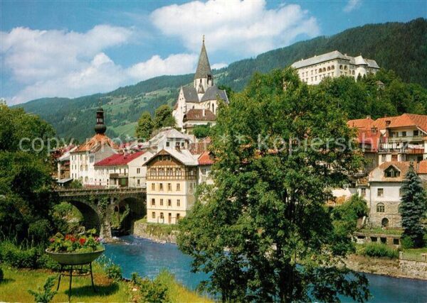 Murau Steiermark Partie an der Mur Brücke Blick zu Kirch