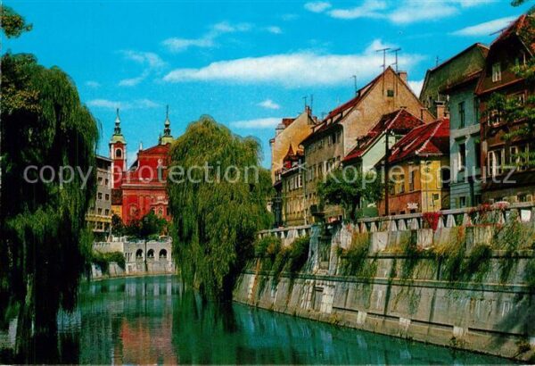 Ljubljana Laibach Häuserpartie am Fluss Innenstadt
