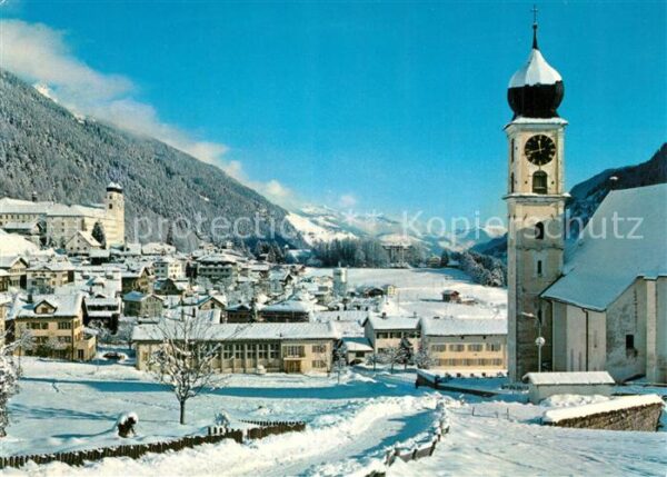 Disentis GR Ortsansicht mit Kirche Winterlandschaft