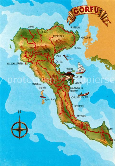 Corfu Korfu Inselkarte