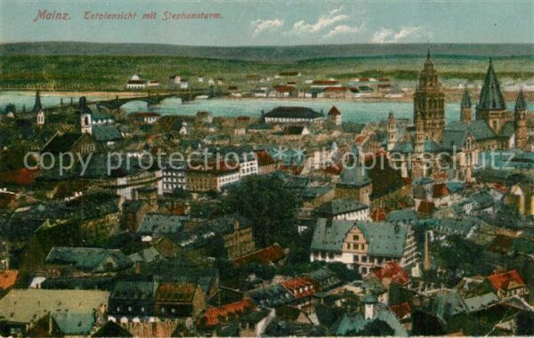 Mainz Rhein Panorama mit Stephansturm