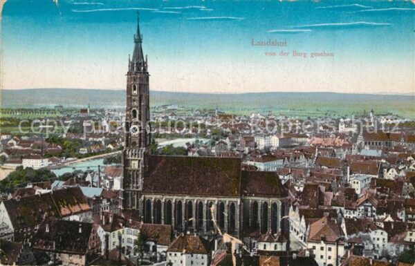 Landshut Isar Blick von der Burg mit Kirche