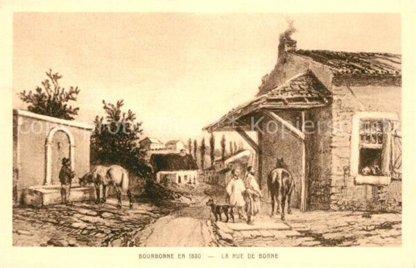 Bourbonne-les-Bains Rue de Borne Dessin Künstlerkarte