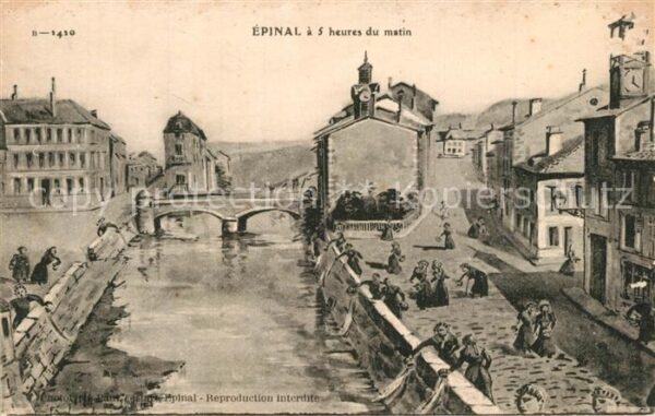 Epinal Vosges à 5 heures du matin Dessin Künstlerkart