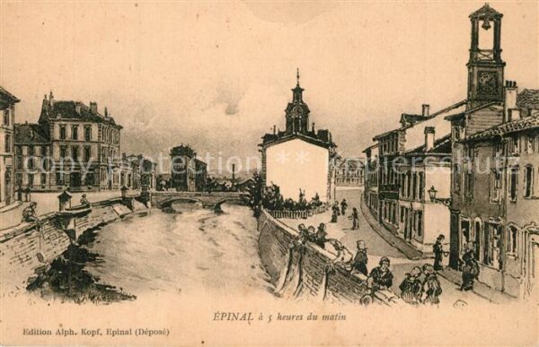 Epinal Vosges à 5 heures du matin Dessin Künstlerkart