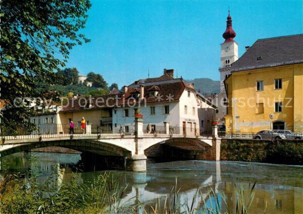 Wolfsberg Kaernten Partie an der Lavant Brücke Blick zur K