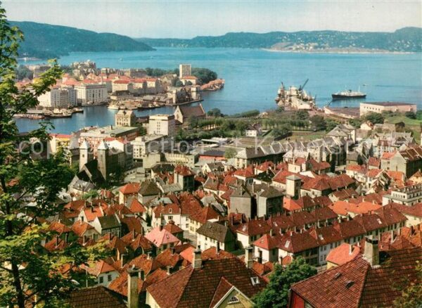 Bergen Norwegen Panorama with the express coastal line