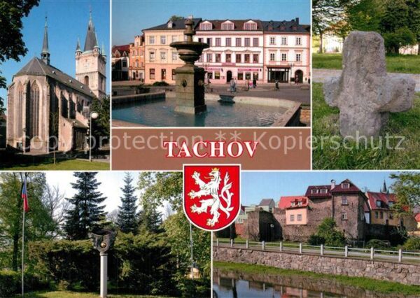 Tachov Kirche Brunnen Gedenkstein Stadtmauer A