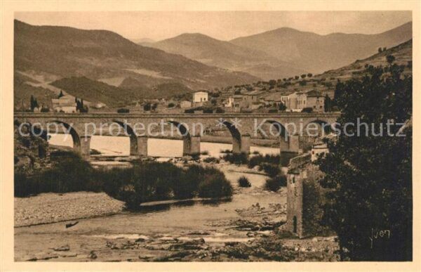 Roquebrun Vieux moulin Chaussée et Pont sur l'Orb