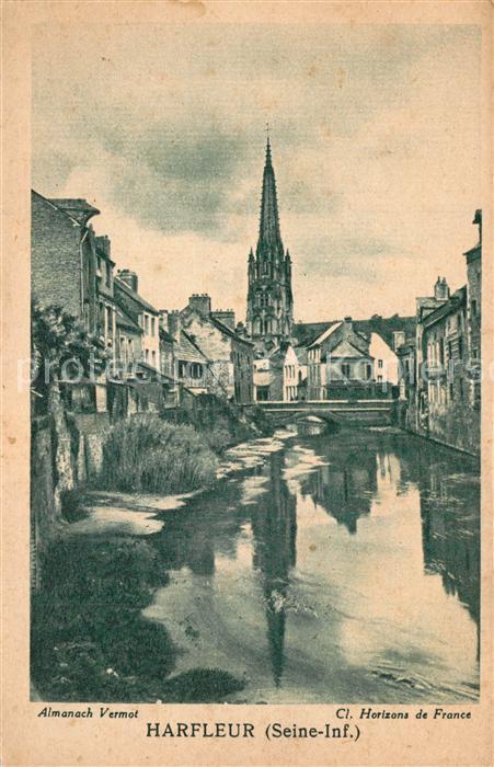 Harfleur Häuserpartie am Fluss Blick zur Kirche