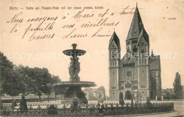 Metz  57 Moselle Theaterplatz Brunnen Protestantische Ki