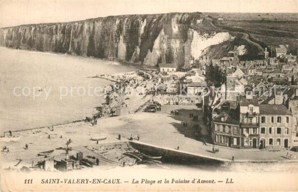 Saint-Valery-en-Caux La plage et la Falaise d_Amont vue aéri