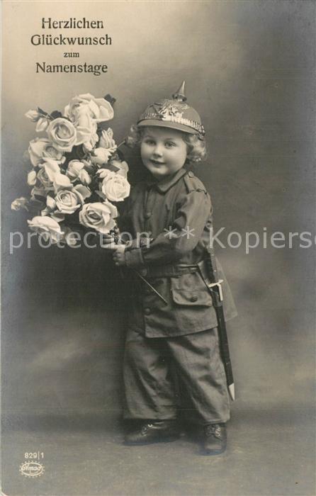 Namenstag Namenskarte Kindersoldat Rosen Pickelhaube Foto-Ama