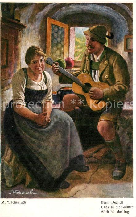 Kuenstlerkarte M. Wachsmuth Beim Deandl Gitarre