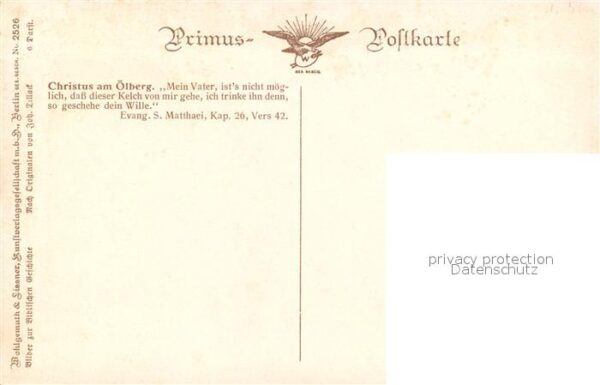 Verlag Primus Nr. 2526 J. Tillack Christus am ?lberg – Bild 2