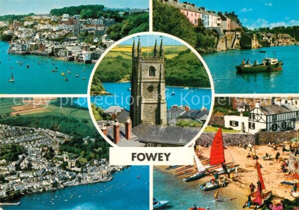Fowey Panorama Strand Kirchturm
