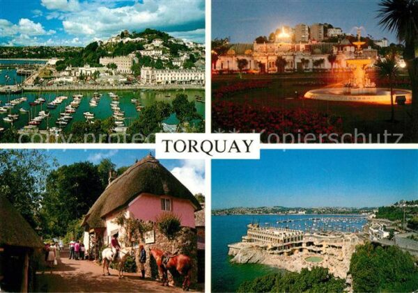 Torquay UK Panorama Hafen Brunnen Wohnhaus